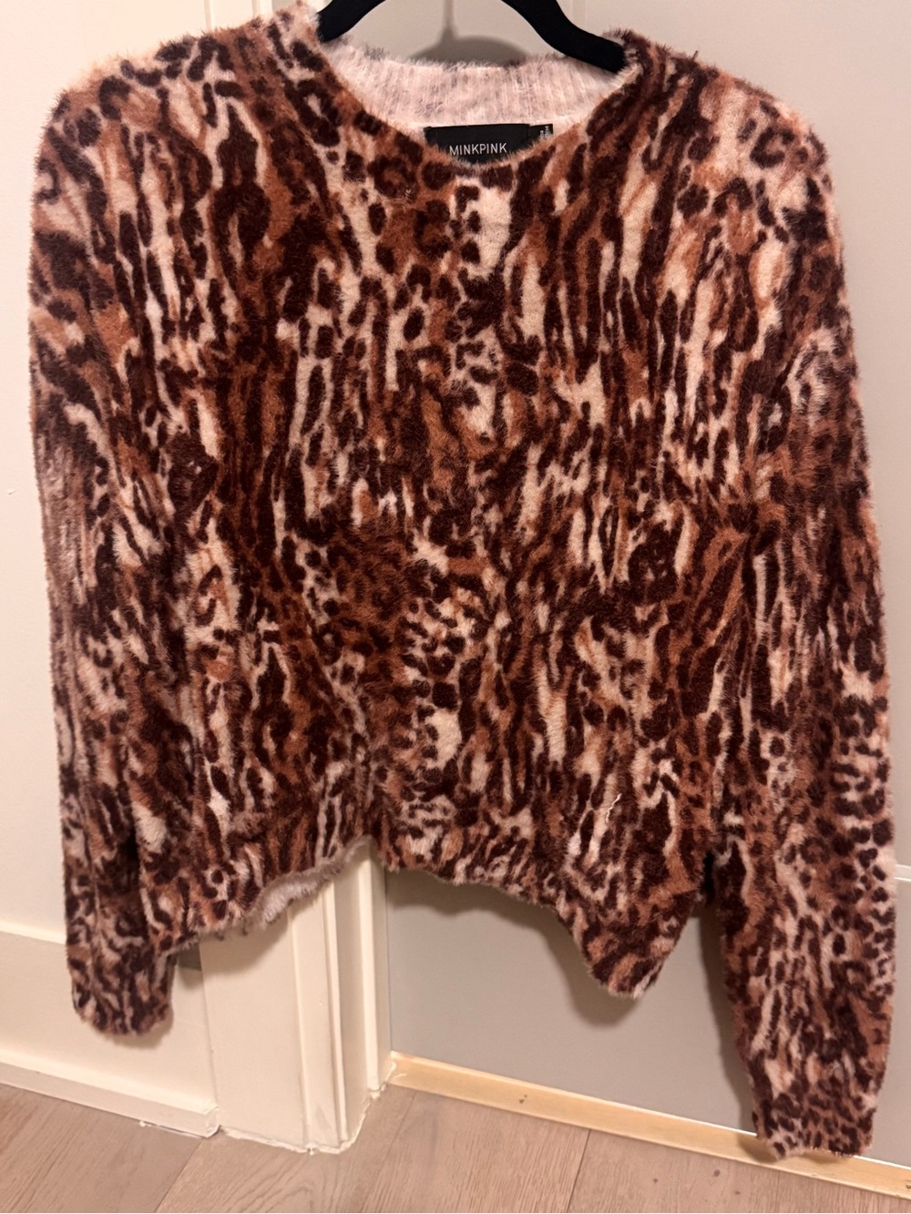 MINKPINK Brown & Cream Leopard Fuzzy Crew Neck Sweater
